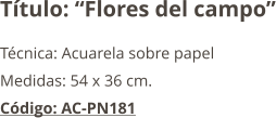 Título: “Flores del campo” Técnica: Acuarela sobre papel  Medidas: 54 x 36 cm. Código: AC-PN181
